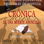 Ciclo sobre Literatura y Sistema de Justicia de la Corte Suprema presentará “Crónica de una muerte anunciada” de Gabriel García Márquez.