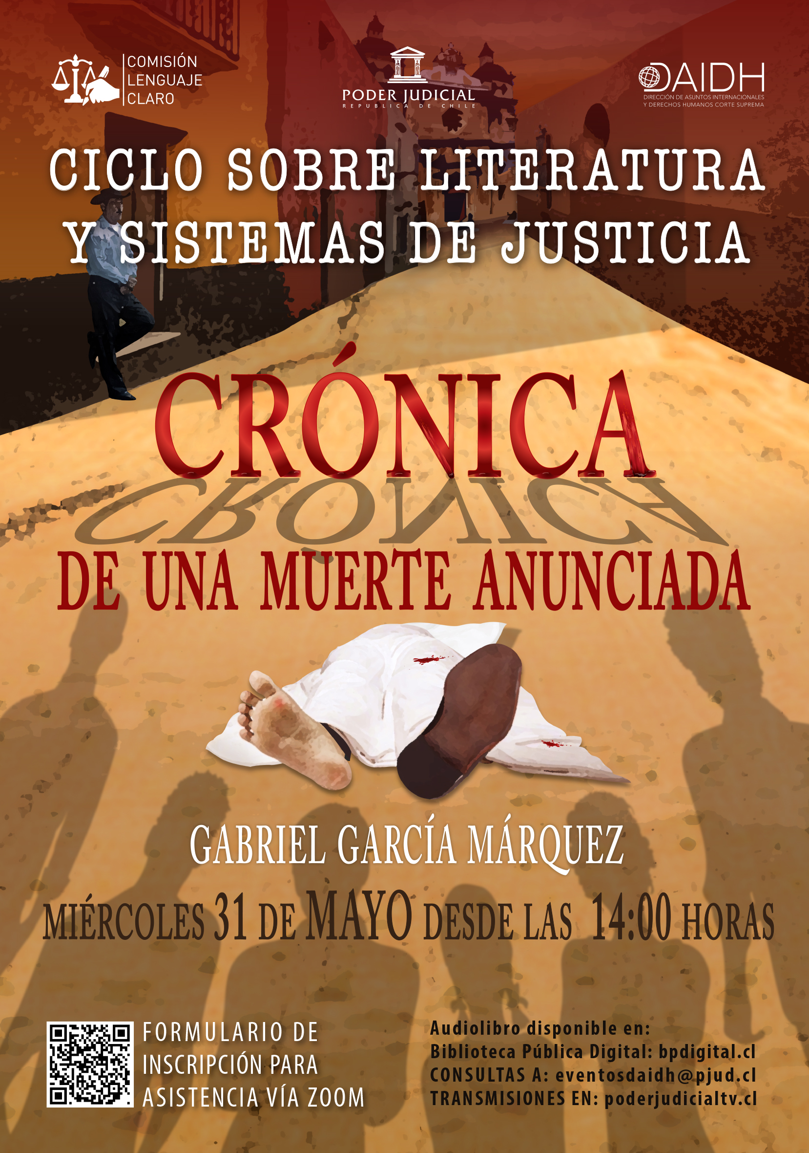 Ciclo sobre Literatura y Sistema de Justicia de la Corte Suprema presentará “Crónica de una muerte anunciada” de Gabriel García Márquez.