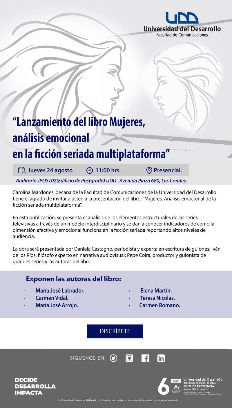 Lanzamiento del libro "Mujeres, análisis emocional, En la ficción seriada multiplataforma”.