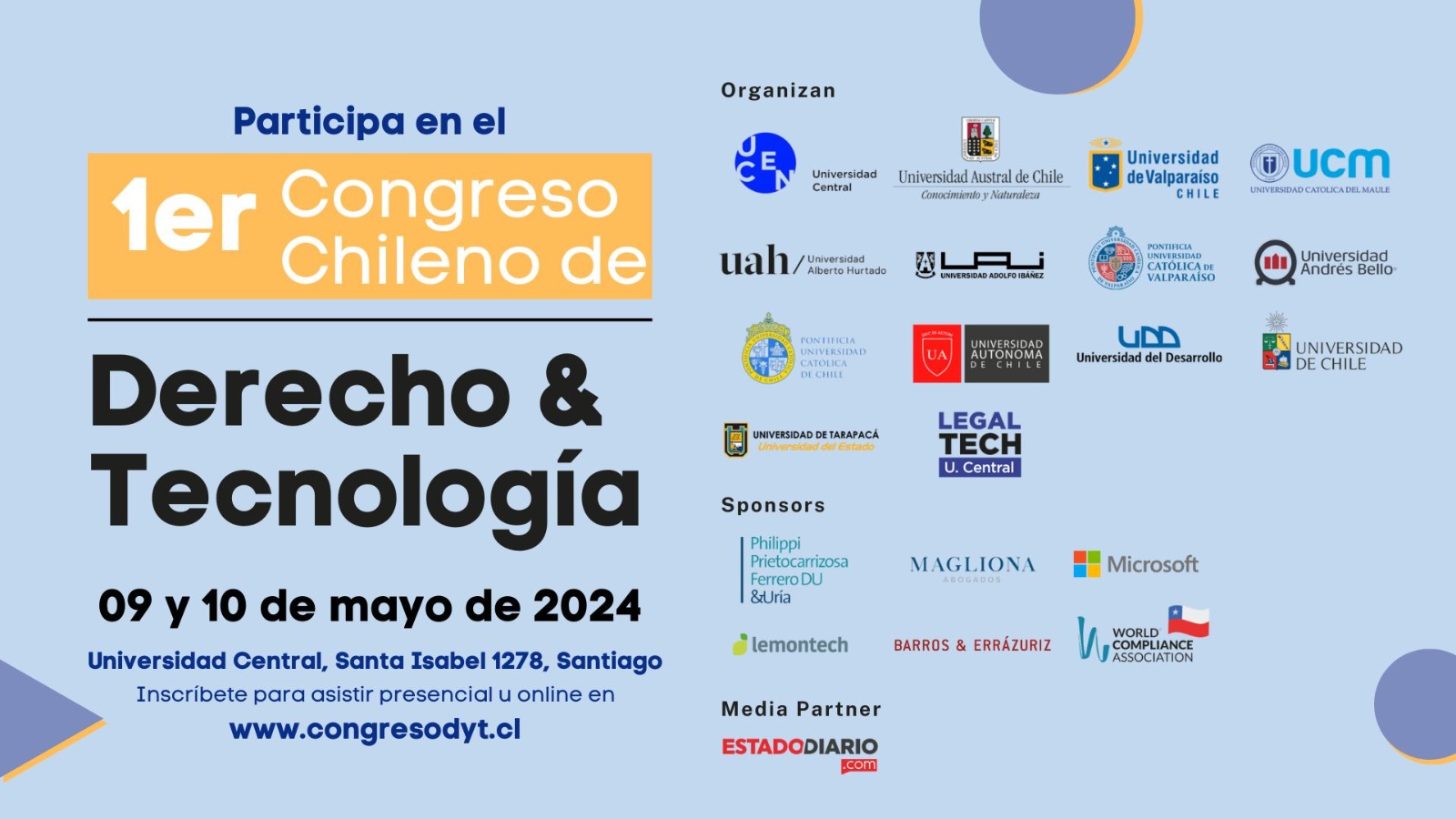 U. Central será sede del I Congreso Chileno de Derecho y Tecnología.